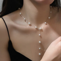 Titanium steel Gypsy pearl necklace sweater chain long beaded neck chain