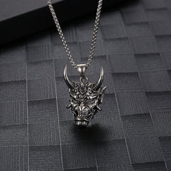 Samurai Mask Necklace Vintage Hip Hop Stainless Steel Sweater Chain Men