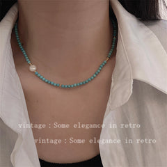 Collar de perlas de agua dulce color turquesa natural azul