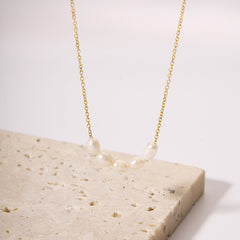 Stainless Steel Necklace 18K Gold Plated Clavicle Chain Natural Freshwater Pearl Necklace