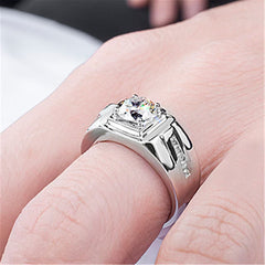 Men's Ring Simulated Diamond Ring 925 Platinum Plated Moissanite Ring