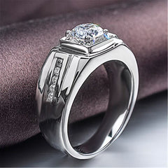 Men's Ring Simulated Diamond Ring 925 Platinum Plated Moissanite Ring