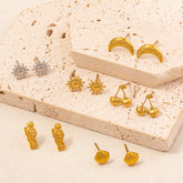 1 Pair Scallop Moon Cherry Plating 304 Stainless Steel 18K Gold Plated Ear Studs (Min 2 pairs)