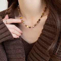 Pearl Necklace Beaded Natural Tiger's Eye Stone Clavicle Necklace Women