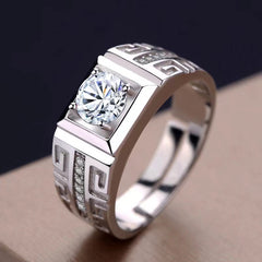 925 Silver Men's Ring Opening Adjustable Simulated Diamond Ring