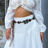 Rhinestone Butterfly Waist Chain, Hand-woven Wood Bead Wax Rope Belt, Bohemian Body Chain