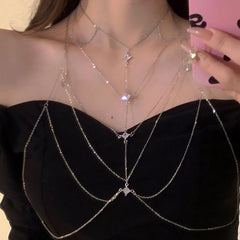 Multi-layer zircon necklace body chain collarbone chain