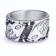 Stainless Steel Men's Animal Ring, Hip Hop Double Whale Men's Ring 2 pieces