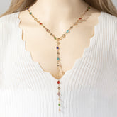 Colored round glass long necklace Y shaped body chain women