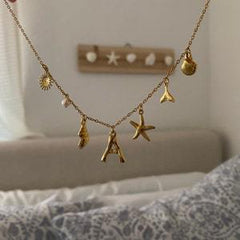Ocean series necklace women's 18k gold-plated stainless steel conch starfish necklace
