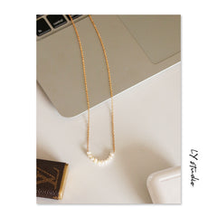 Freshwater natural real pearl necklace women's rice grain beaded collarbone chain necklace