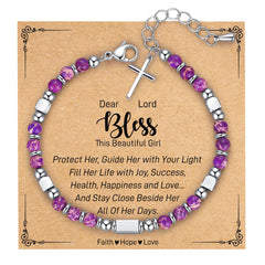 Turquoise Bracelet Adjustable Stainless Steel Square Silver Bead Cross Pendant Powder Crystal Blue Turquoise Cross Chain Bracelet