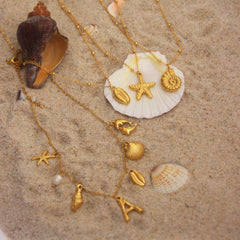 Ocean series necklace women's 18k gold-plated stainless steel conch starfish necklace