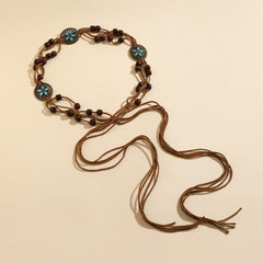 Rhinestone Butterfly Waist Chain, Hand-woven Wood Bead Wax Rope Belt, Bohemian Body Chain