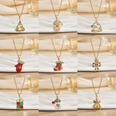 Christmas Zircon Necklace Santa Claus Ornaments Christmas Tree Elk Bells Dripping Oil Pendant