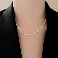Collar de concha blanca natural, cadena de clavícula de piedra natural de bambú blanco