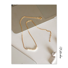 Freshwater natural real pearl necklace women's rice grain beaded collarbone chain necklace