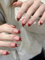 Burgundy Bow Christmas New Year Wear Nail Nail Ornament (Minimum purchase 50 pcs)