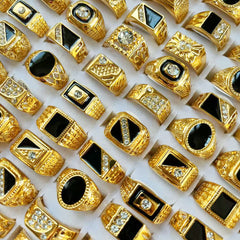 Gold Rhinestone Alloy Gold Plated Men's Ring