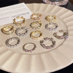 Anillo microengastado, anillo ajustable para dedo índice con apertura de circonitas para mujer