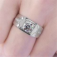 Men's Ring Simulated Diamond Ring 925 Platinum Plated Moissanite Ring