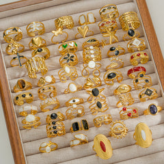 Anillo abierto geométrico de acero inoxidable 304 con piedra natural (compra mínima de 10 piezas)