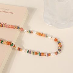 Collar de piedra natural de colores Collar de perlas naturales de agua dulce para mujer