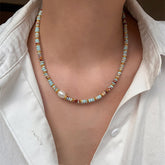 Natural stone freshwater pearl colored beaded necklace stacked collarbone neck chain
