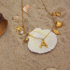 Ocean series necklace women's 18k gold-plated stainless steel conch starfish necklace