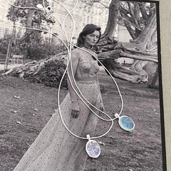 Collar con colgante ovalado de aguamarina natural, cadena de hueso de serpiente en plata de ley 925