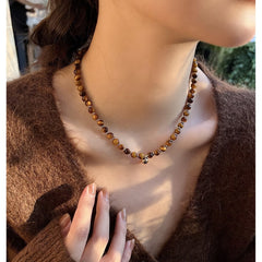 Pearl necklace tiger's eye stone small gold ball necklace natural stone chain