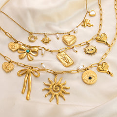 Wholesale Jewelry Classic Style Devil's Eye Heart Shape Bow Knot Titanium Steel Plating Pendant Necklace