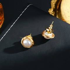 Pendientes de perlas naturales de agua dulce enrolladas a mano de 18 quilates, pendientes de aguja de plata 925, joyería