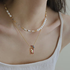 Natural Pearl Necklace Beaded Clavicle Chain Gold Glazed Pendant