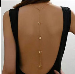 Alloy back chain necklace bow pendant, body chain and long necklace jewelry