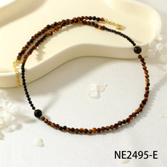 Fashion pearl necklace Maillard tone niche fashion tiger's eye stone beaded literary necklace