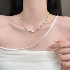 Natural stone freshwater pearl necklace beaded collarbone chain
