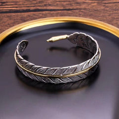 2 Pieces Vintage Men's Alloy Design Feather Bracelet Opening Adjustable Size