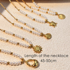 Stainless Steel Pearl Shell Necklace Beaded Clavicle Chain Titanium Steel