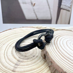 Milan Rope Handwoven Bracelet, Stainless Steel Horseshoe Bracelet, Men's Black Horseshoe Bracelet