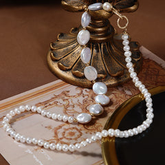 Natural Freshwater Pearl Necklace Baroque Button Clavicle Chain