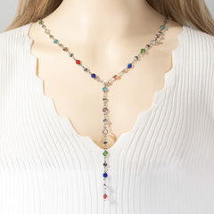 Colored round glass long necklace Y shaped body chain women