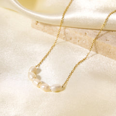 Stainless Steel Necklace 18K Gold Plated Clavicle Chain Natural Freshwater Pearl Necklace
