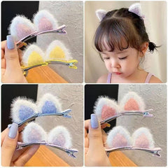 Plush cat hairpin female cat ears small clip headdress children cute Internet celebrity fluffy hairpin top clip duck bill clip