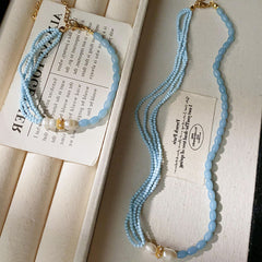 Natural stone freshwater pearl necklace beaded collarbone chain Women