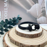 Milan Rope Handwoven Bracelet, Stainless Steel Horseshoe Bracelet, Men's Black Horseshoe Bracelet