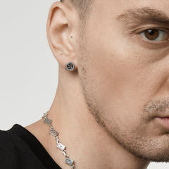 White zircon cross flower stud earrings men's earrings