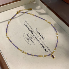 Collar de cristal con perlas naturales de agua dulce y cadena de clavícula apilada