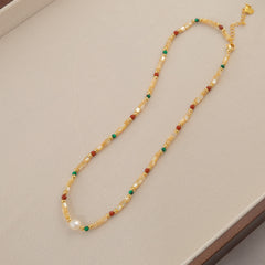 Natural stone freshwater pearl necklace beaded collarbone chain
