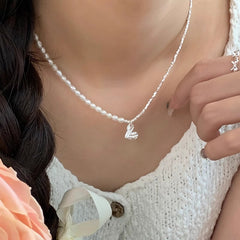 Collar Love de plata de ley 925 con cadena de clavícula de perla natural
